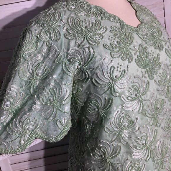 Vintage Beaded Sequined Blouse Lime Green XL - Picture 5 of 12